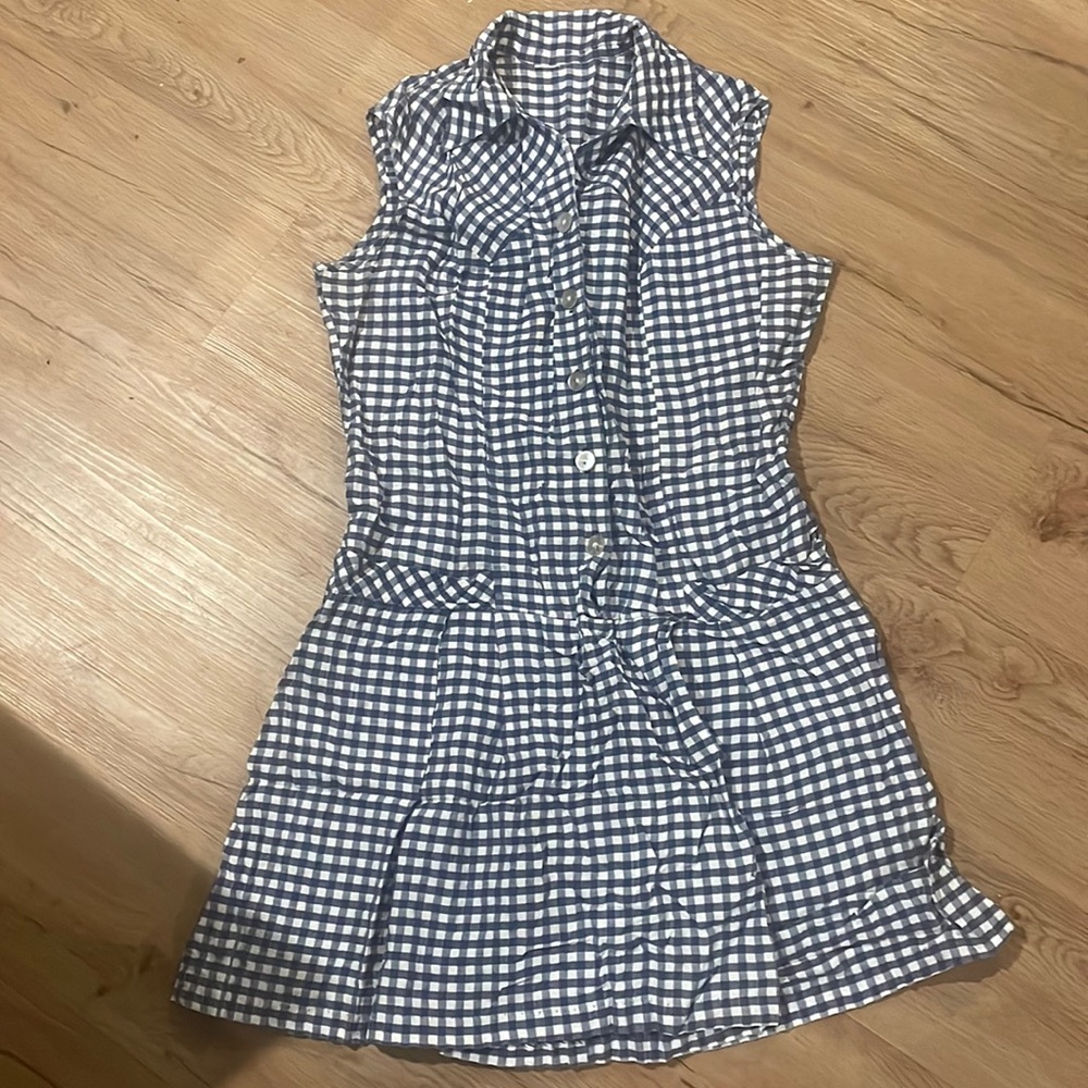 Blue checker vintage romper jumpsuit skort style